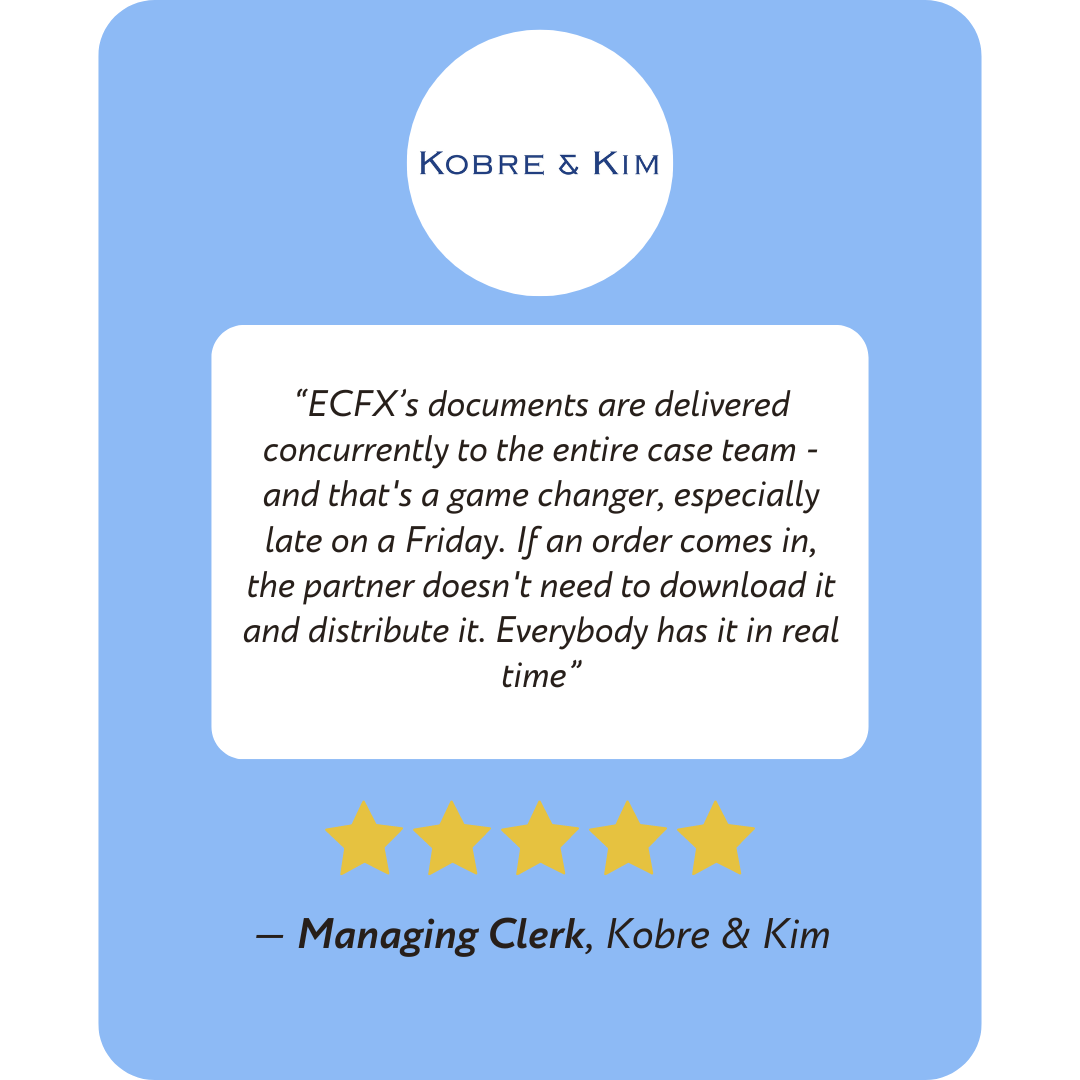 Testimonial Quote from a Managing Clerk at Kobre & Kim
